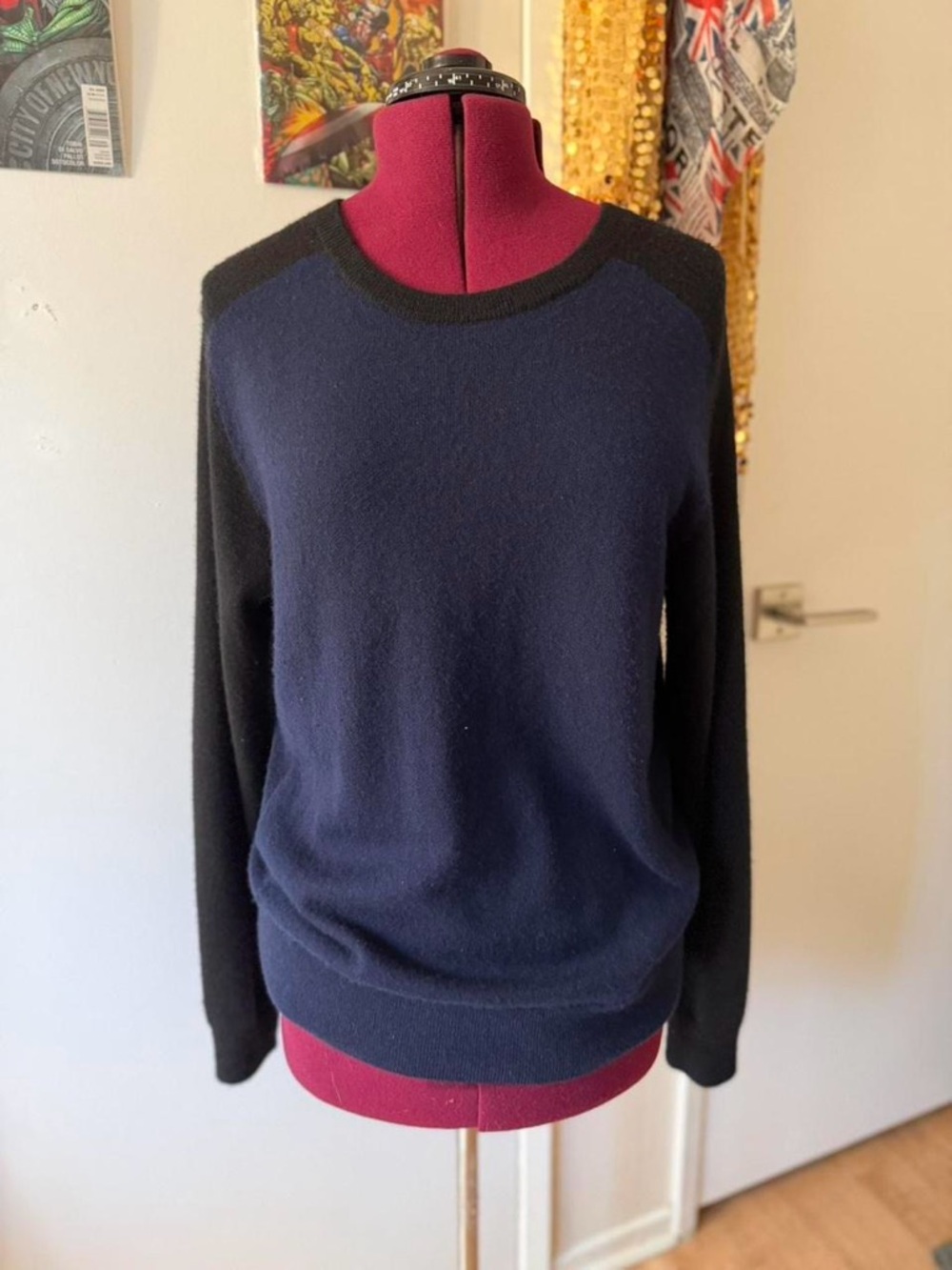 Coach Men’s Navy and Black Raglan Crewneck Sweater